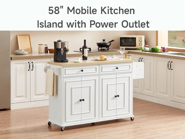 Wooden Rolling Kitchen Island With Storage And Spice Rack