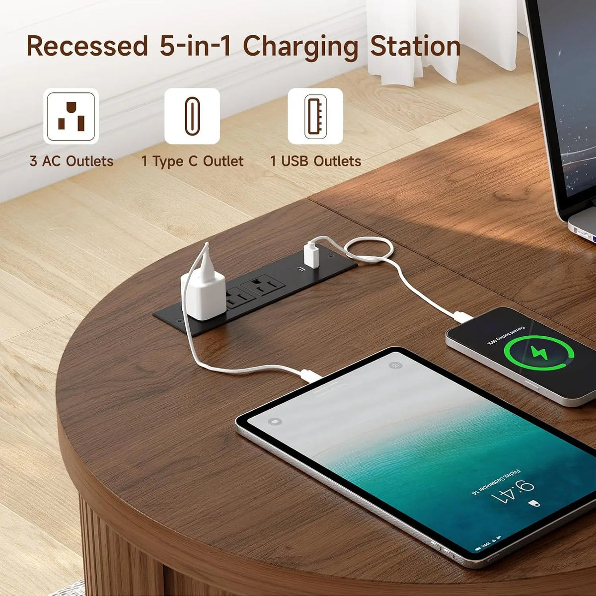 Onbrill Lift Top Office Desk With Integrated USB Charging Ports