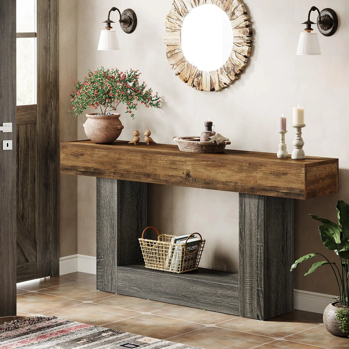 Tribesigns Farmhouse Entryway Console Table With U Shaped Base