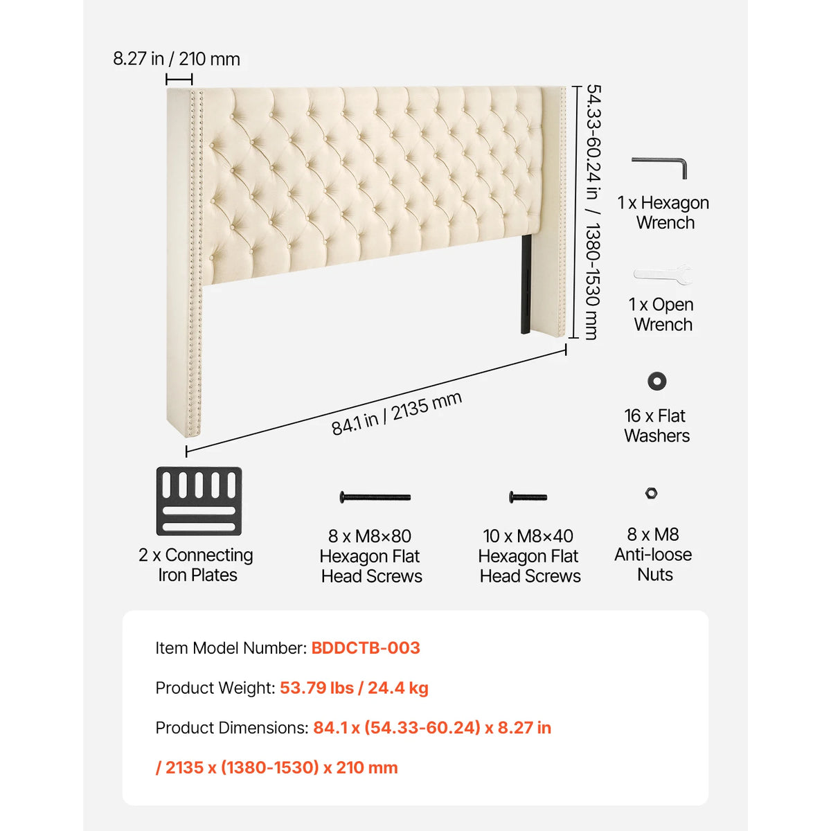SucceBuy Diamond Tufted Adjustable Height Headboard For Modern Beds