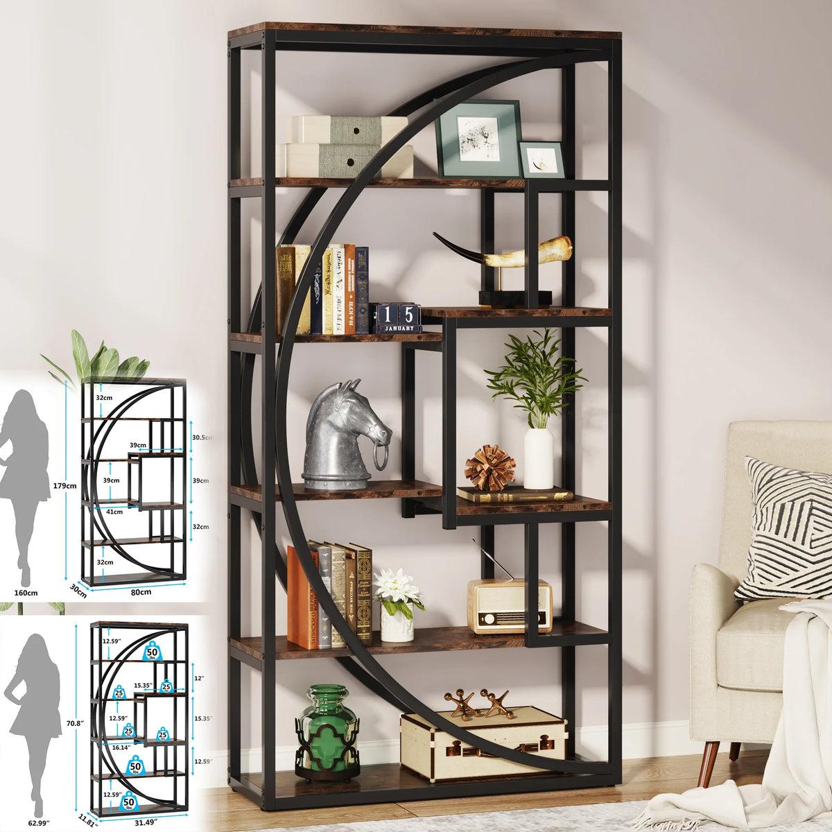 Tribesigns Industrial Five Tier Metal Wood Bookcase Storage Organizer