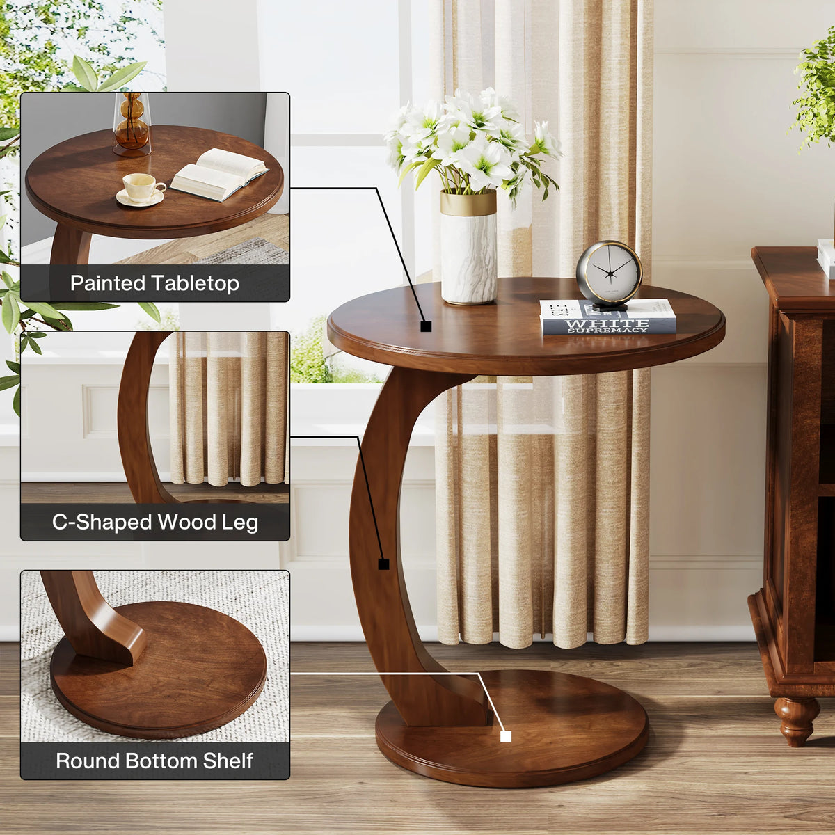 Tribesigns Round Wooden End Table Mid Century Modern