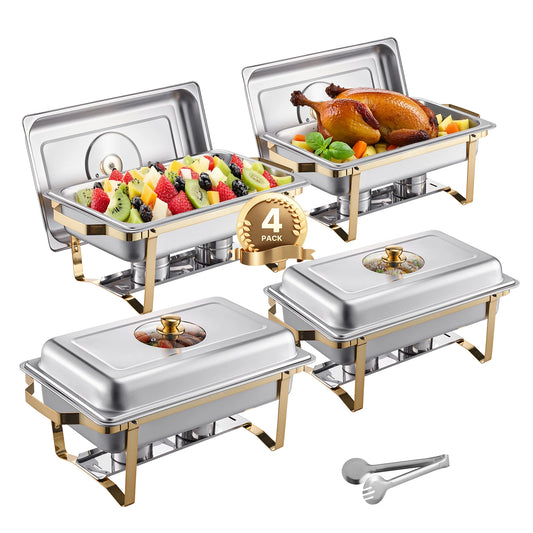 SucceBuy Stainless Steel Chafing Dish Buffet Set With Folding Stand