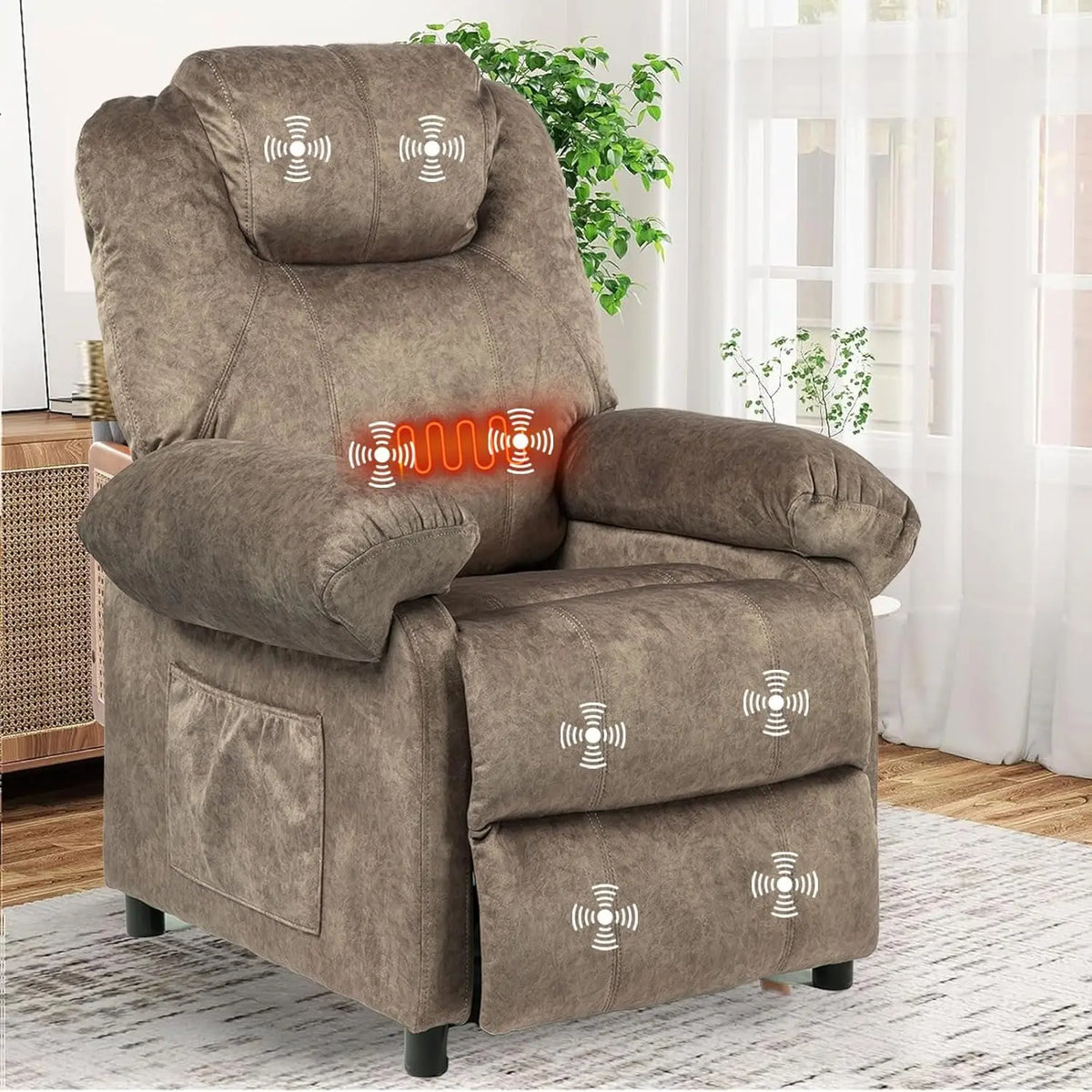 Overstuffed Push Back Recliner Chair for Living Room, Mid Century Fabric Heated Massaging Reclining Chair Small, Customized