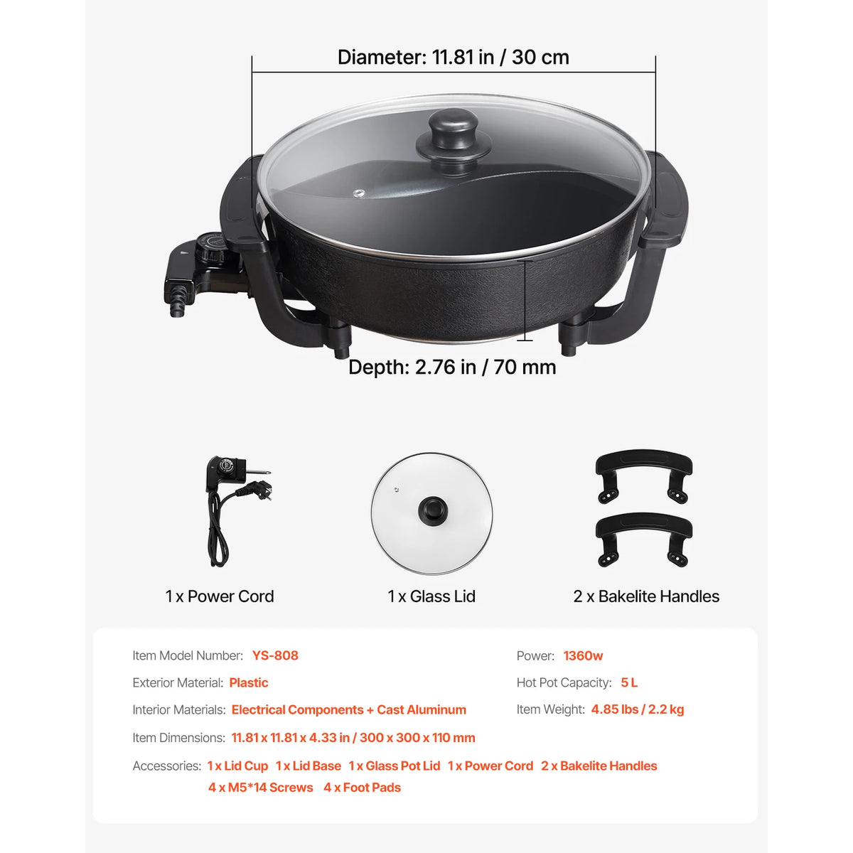 SucceBuy Dual Flavor Electric Hot Pot Shabu Shabu Cooker