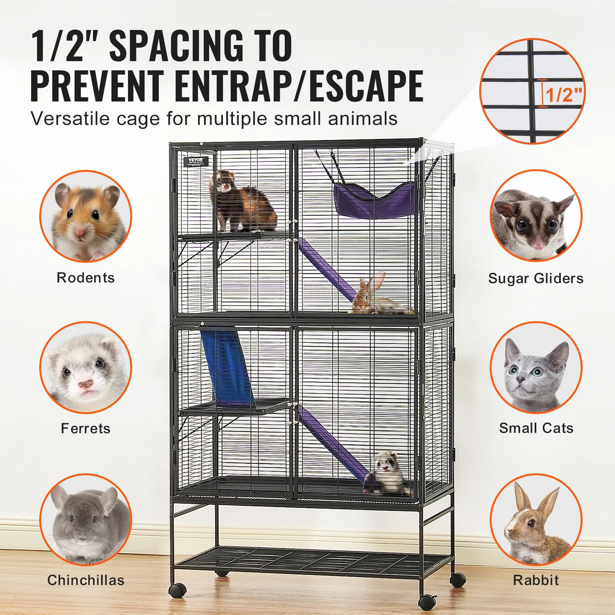 SucceBuy Rolling Metal Small Animal Cage For Ferrets And Hamsters