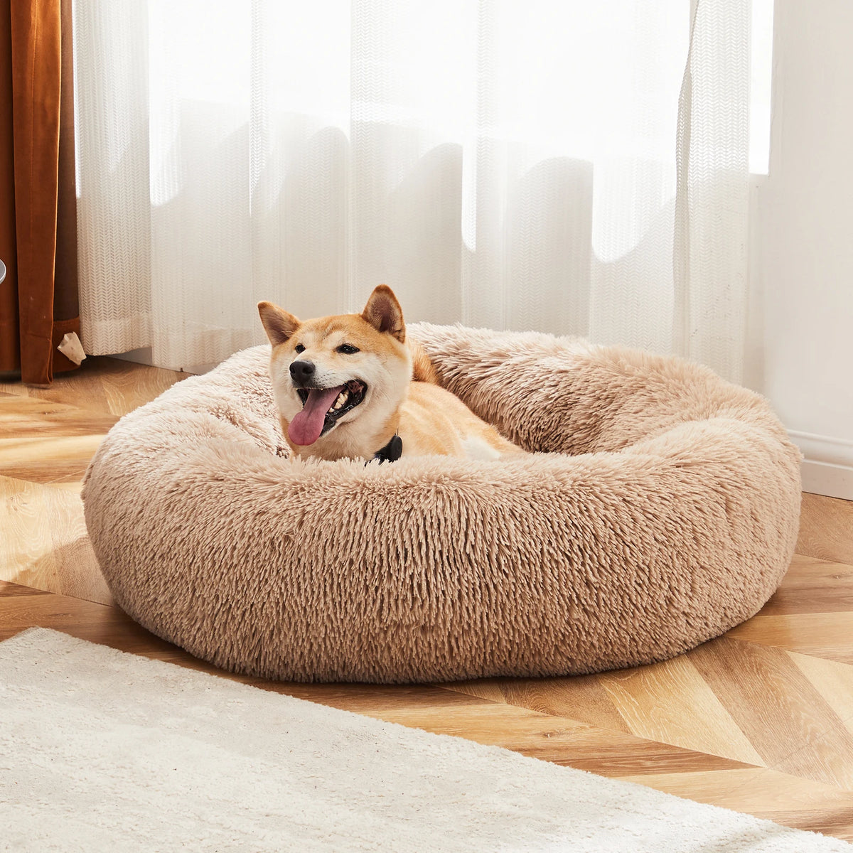 JHK Calming Plush Dog Bed Washable Anti Slip Round