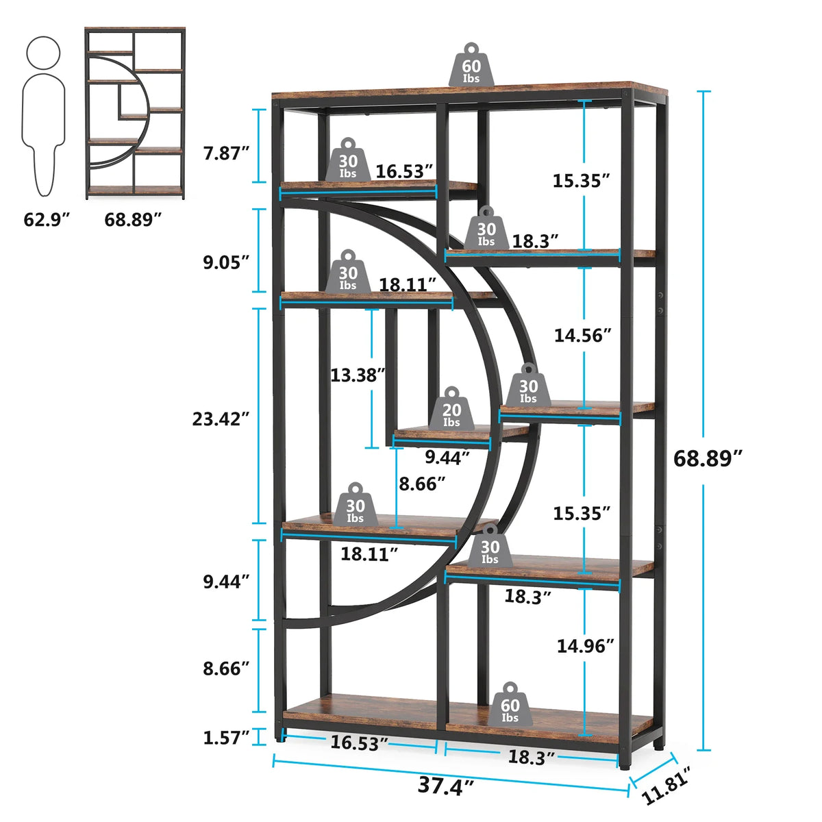 Tribesigns Industrial Five Tier Metal Wood Bookcase Storage Organizer