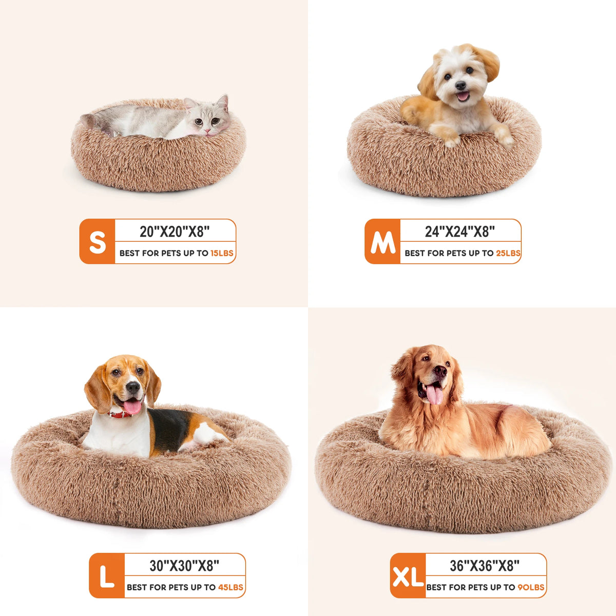 JHK Calming Plush Dog Bed Washable Anti Slip Round
