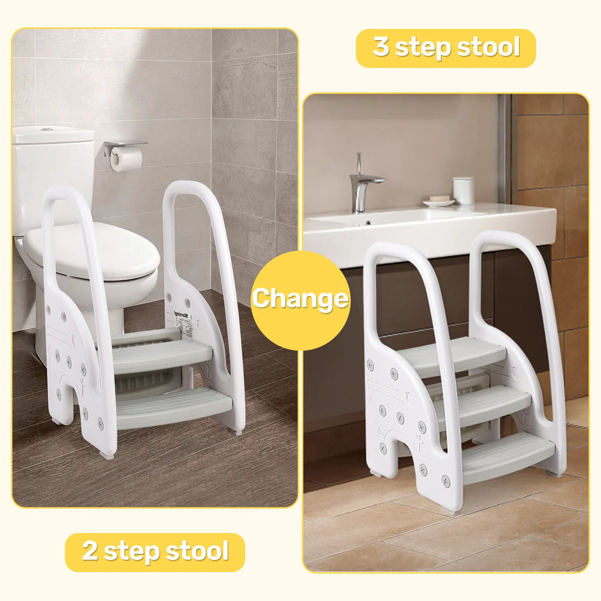 Plastic Slip Resistant Toddler Step Stool With Side Handles Bathroom
