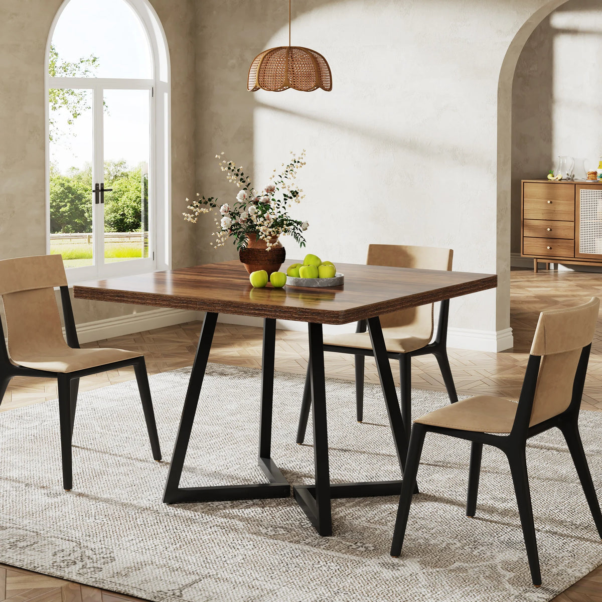 Tribesigns Industrial Square Dining Table With Metal Base