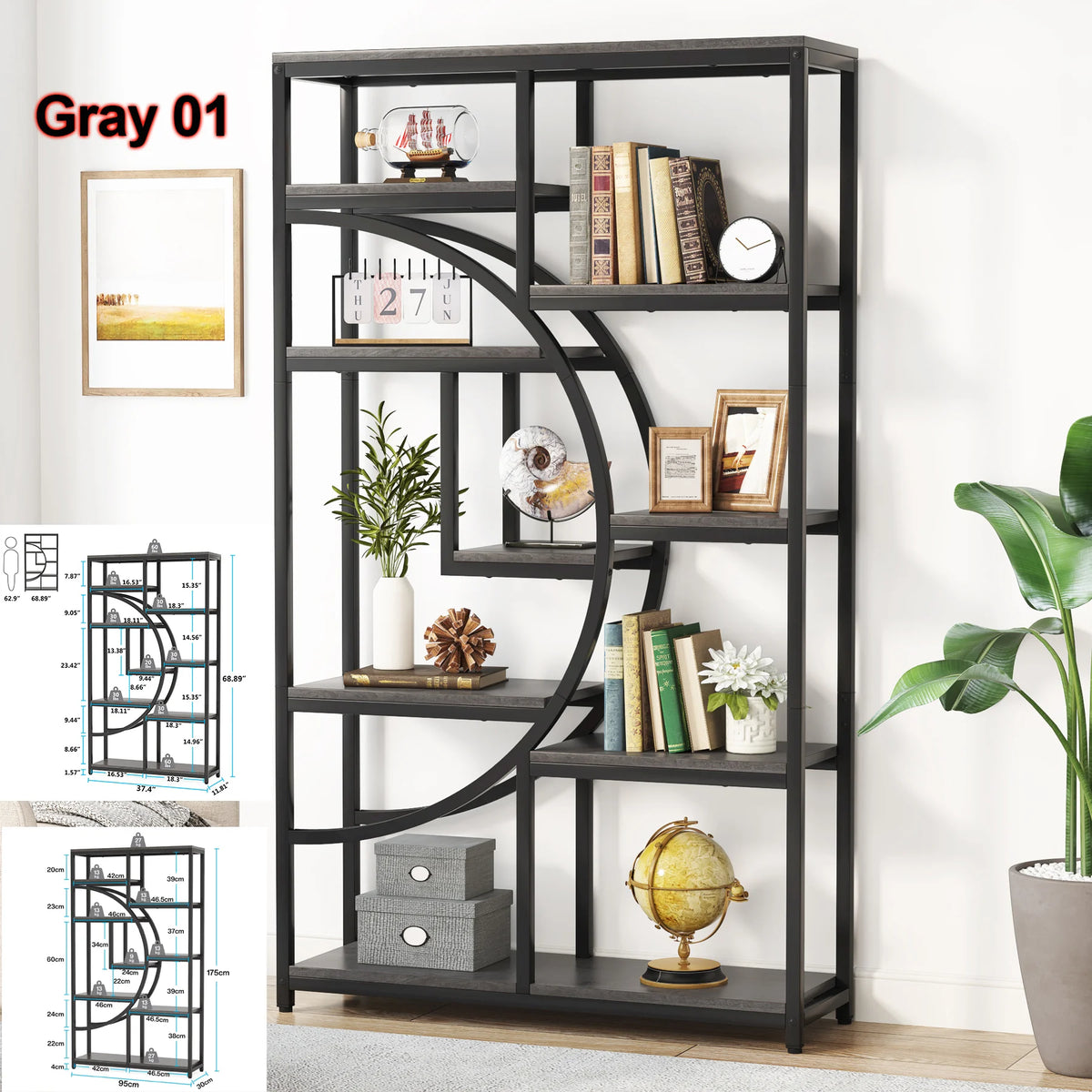 Tribesigns Industrial Five Tier Metal Wood Bookcase Storage Organizer