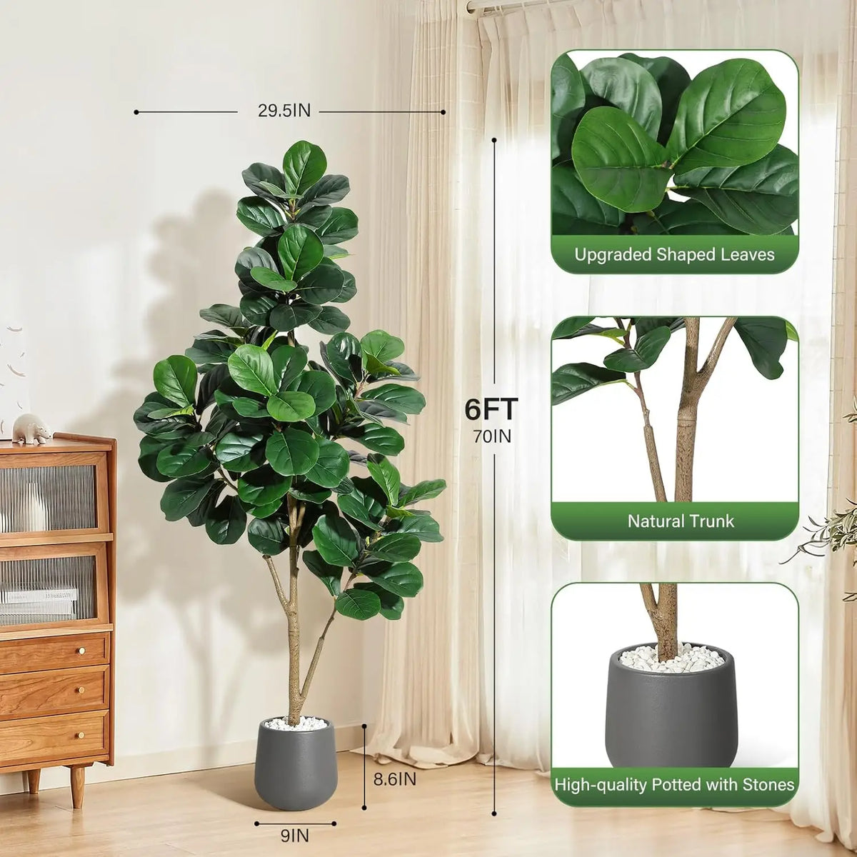 HiMISS Artificial Fiddle Leaf Fig Tree Decor With Realistic Leaves