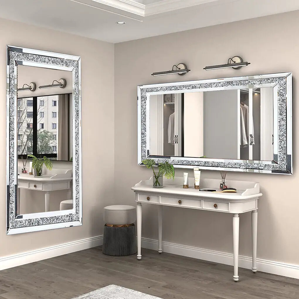 LUVODI Crystal Rhinestone Frameless Wall Mounted Vanity Mirror
