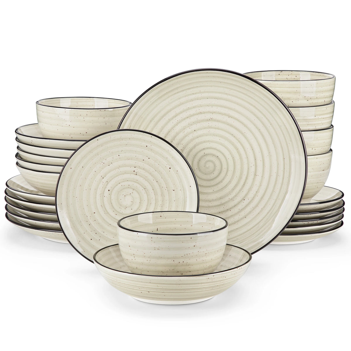 Malacasa Ceramic Dinner Set With Elegant Handpainted Spiral Pattern