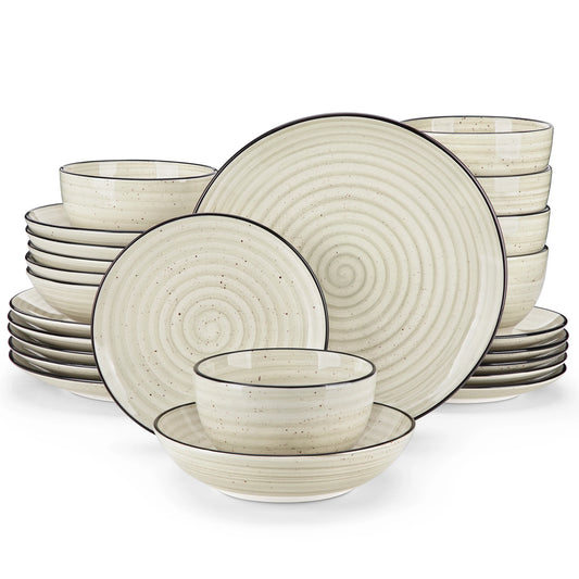 Malacasa Ceramic Dinner Set With Elegant Handpainted Spiral Pattern