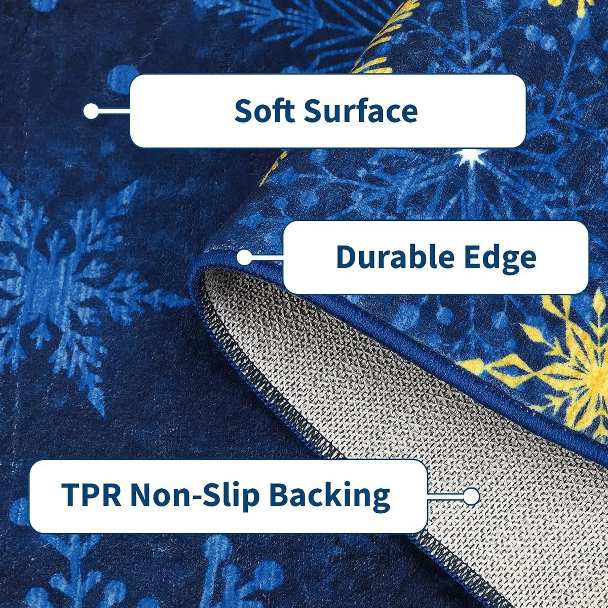 Garvee 2x6inch Christmas Washable Area Rug Non-Slip Area Rugs Soft Soft Fabric Blue Carpet with Snowflake Design for Holiday Home Decor Low Pile, Durable, Pet Friendly