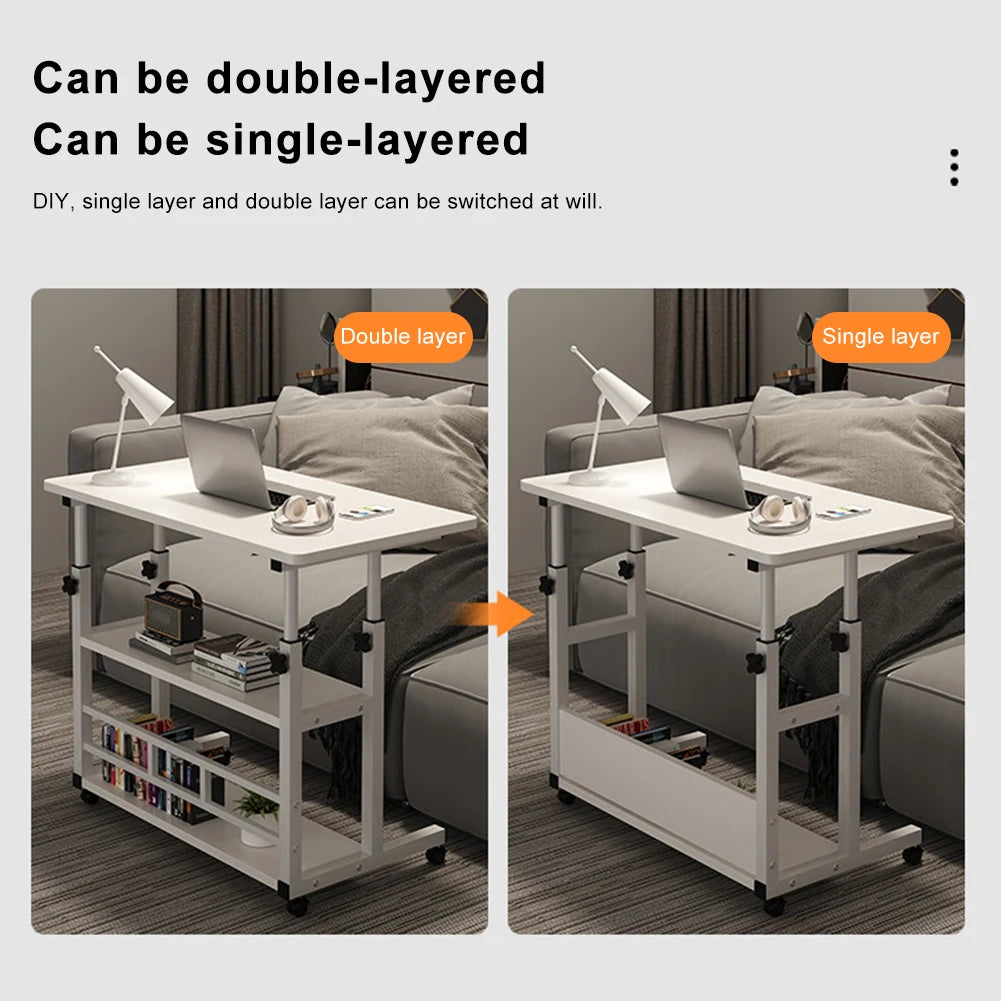 Height Adjustable Wooden Computer Desk With Mobile Swivel Wheels