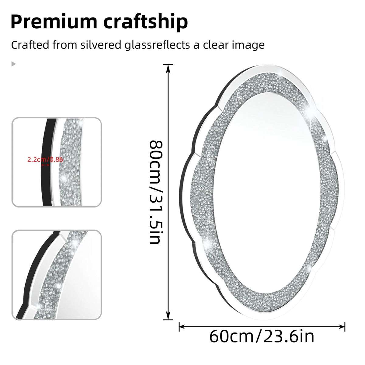 BORWART Crystal Crushed Diamond Arch Wall Mirror Vanity Decor