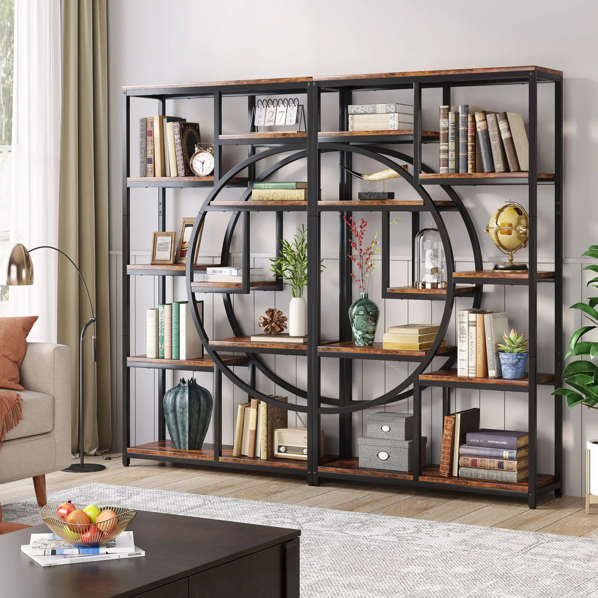 Tribesigns Industrial Five Tier Metal Wood Bookcase Storage Organizer