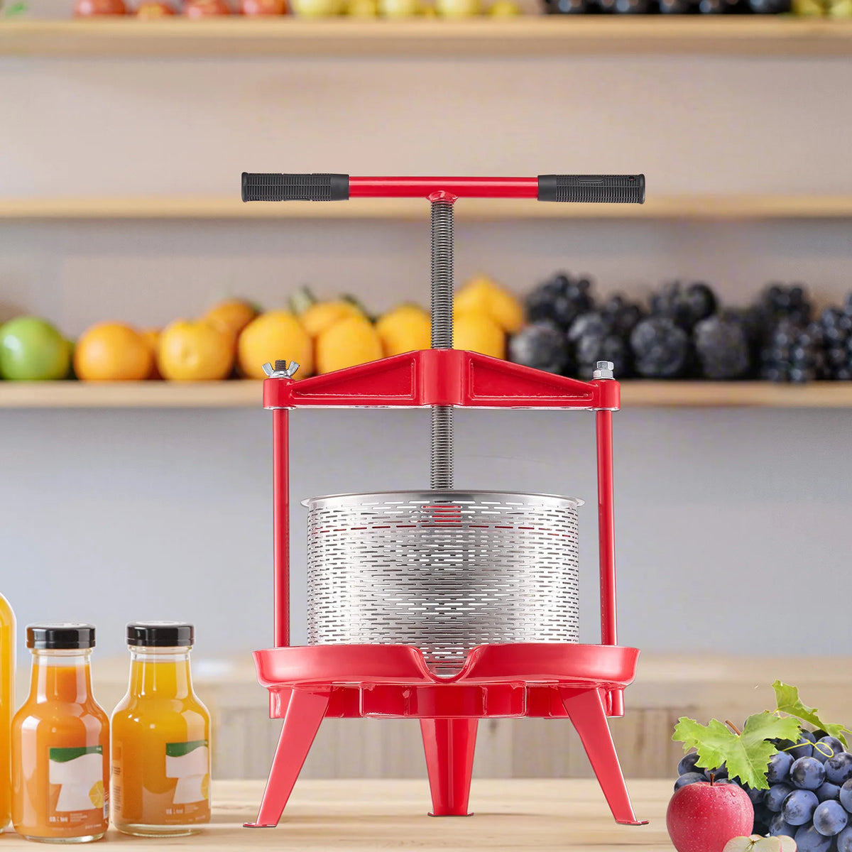 Manual Stainless Steel Fruit Wine Press With T Handle Juicer