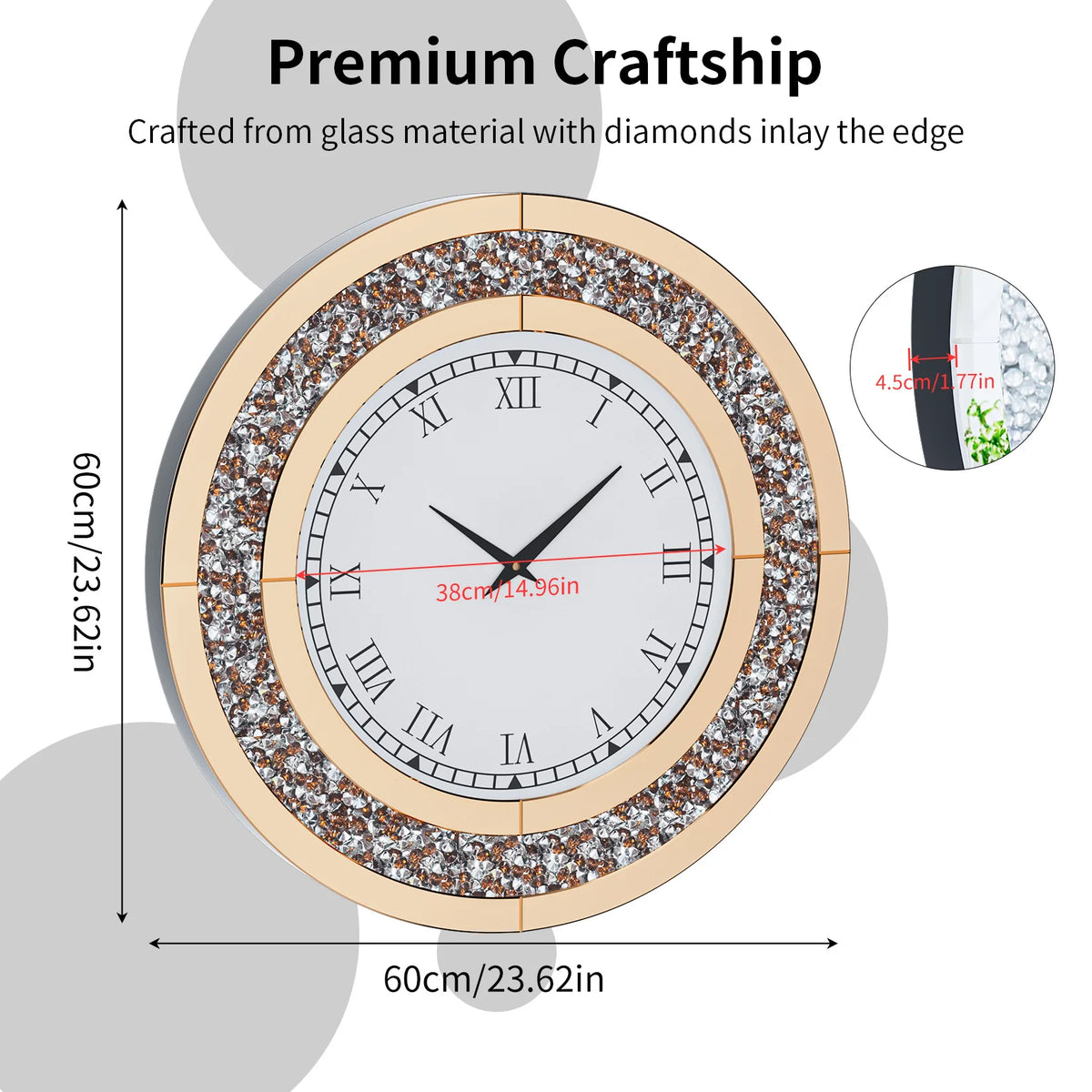 Crush Diamond Twinkle Bling Decorative Mirror Wall Clock With Alarm