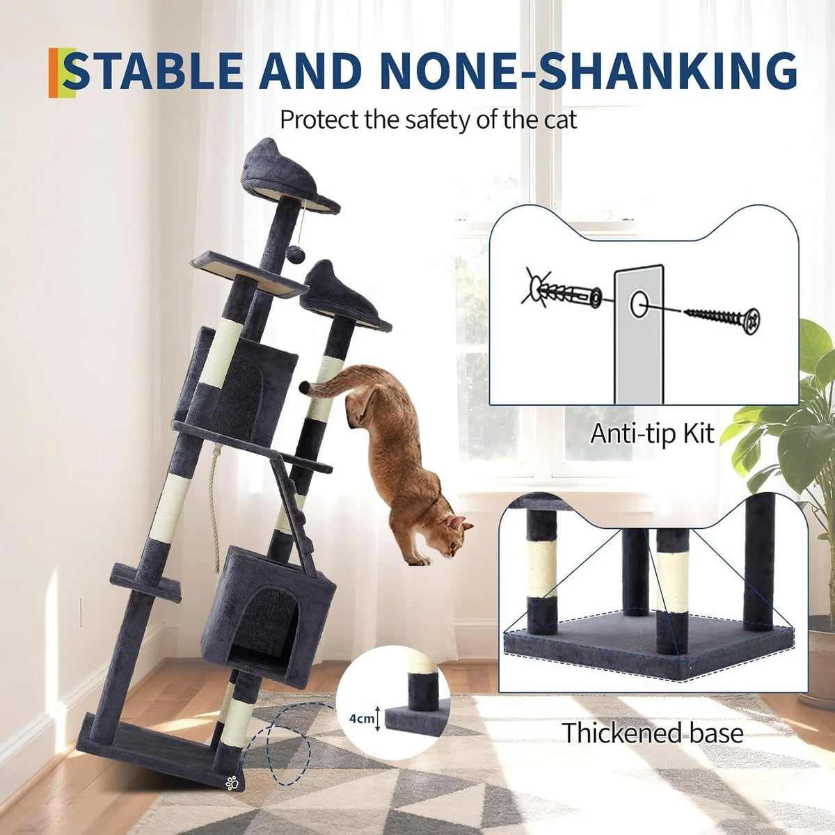 Multi-Level Cat Tree For Large Cats With Scratching Posts Condos