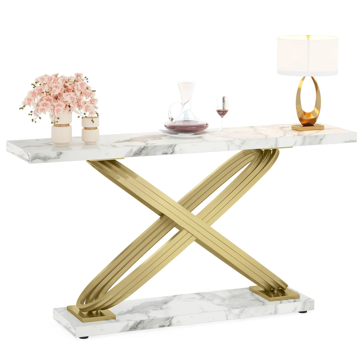 Tribesigns Modern Faux Marble Console Table Behind Sofa Couch