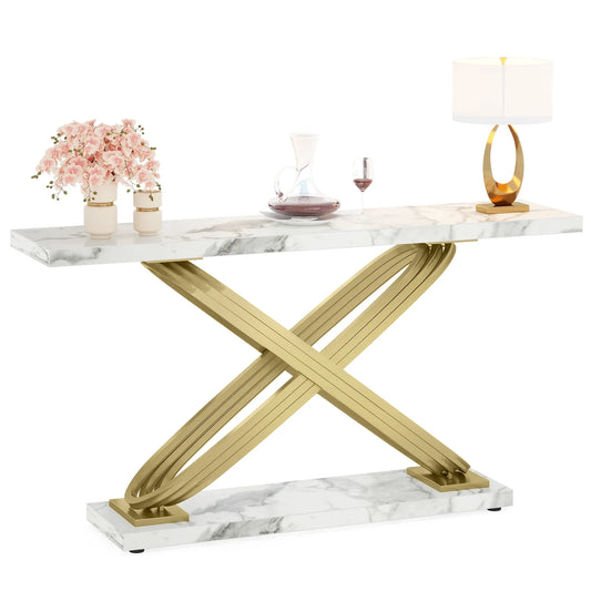 Tribesigns Modern Faux Marble Console Table Behind Sofa Couch