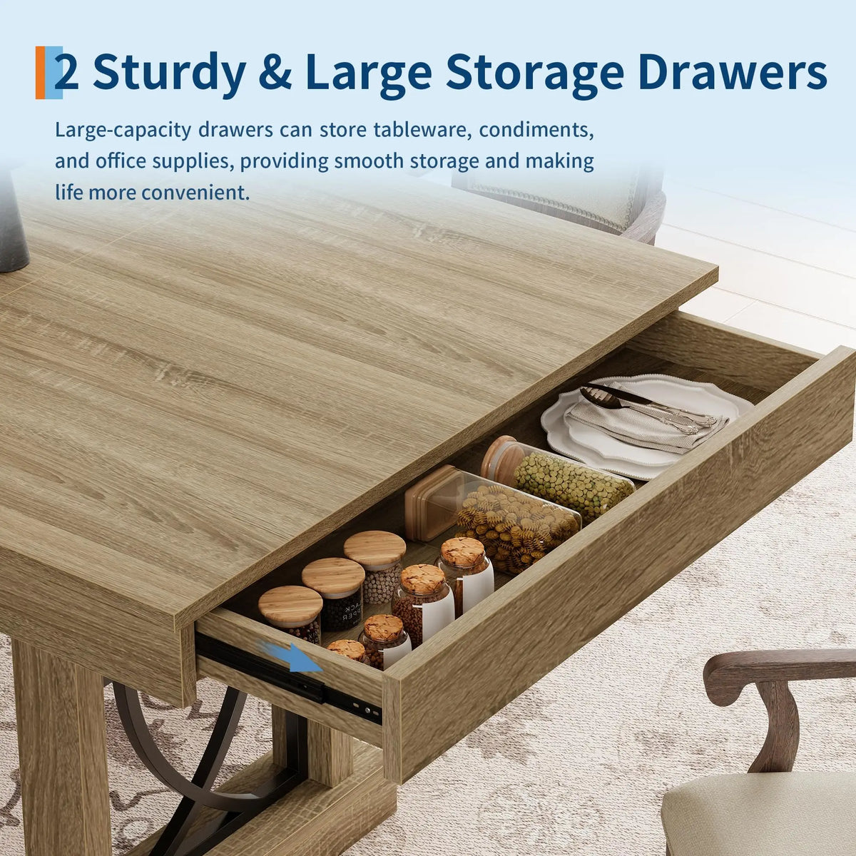 HobbyLane Modern Wood Dining Table Featuring Dual Storage Drawers