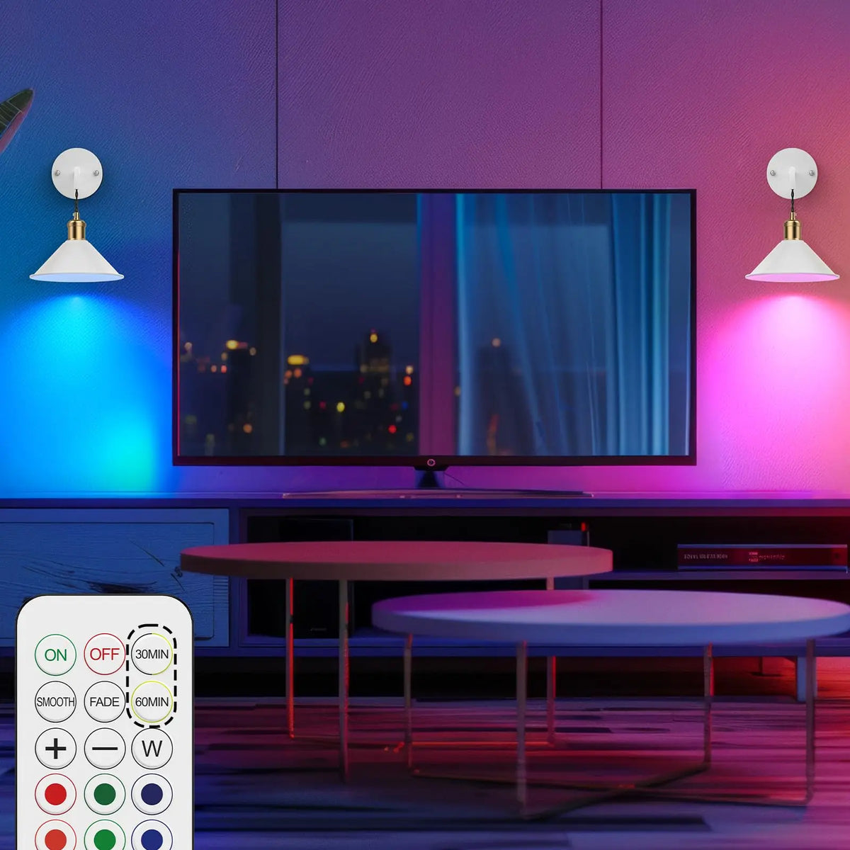 PRTILOUD Battery Operated Wall Sconces Dimmable RGB