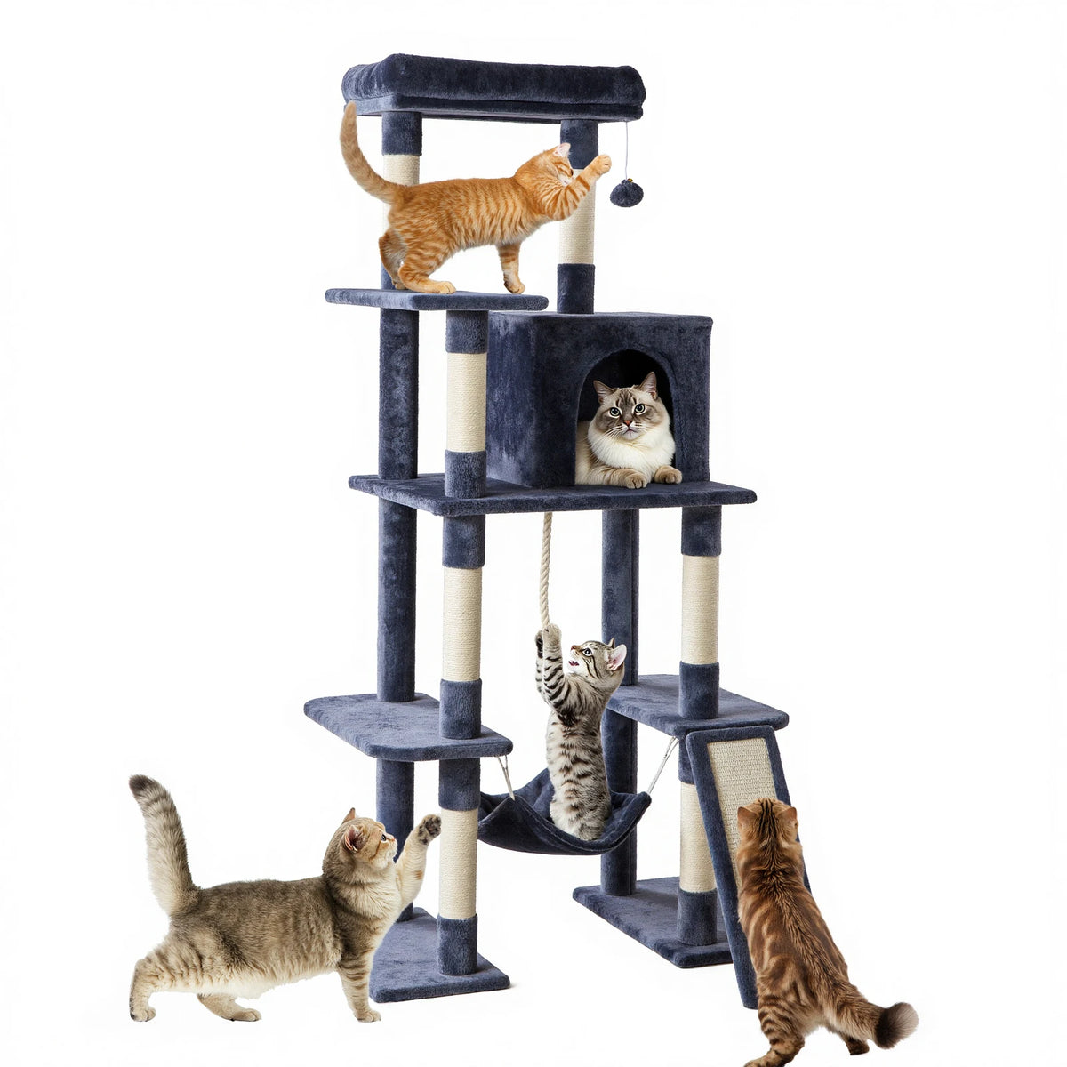JHK Tall Multilevel Cat Tree With Natural Sisal Posts