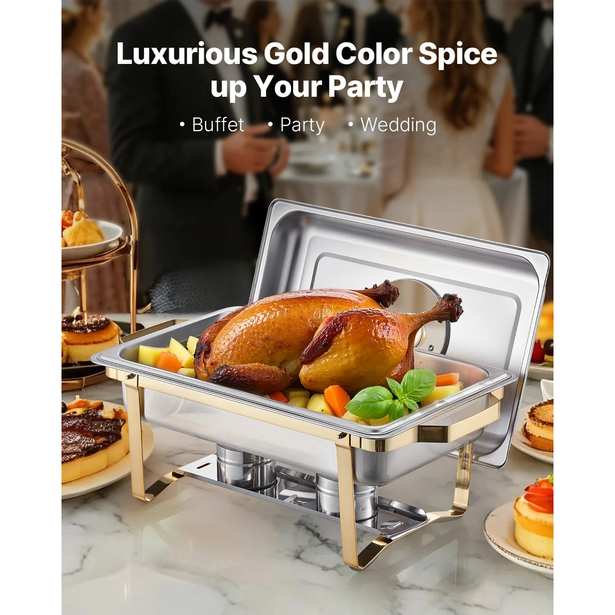 SucceBuy Stainless Steel Chafing Dish Buffet Set With Folding Stand