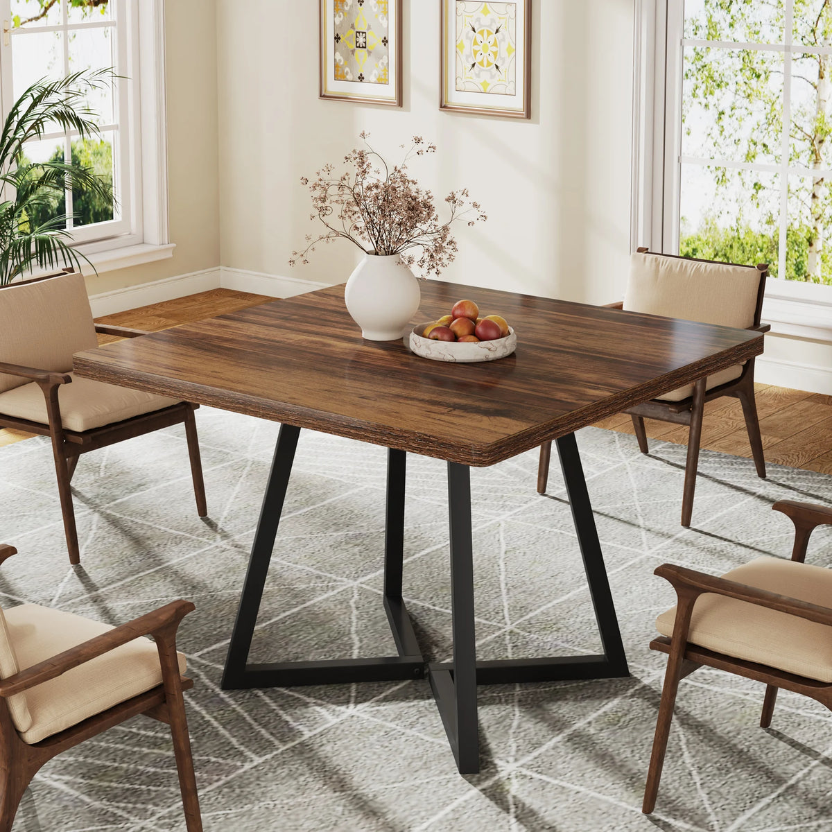 Tribesigns Industrial Square Dining Table With Metal Base