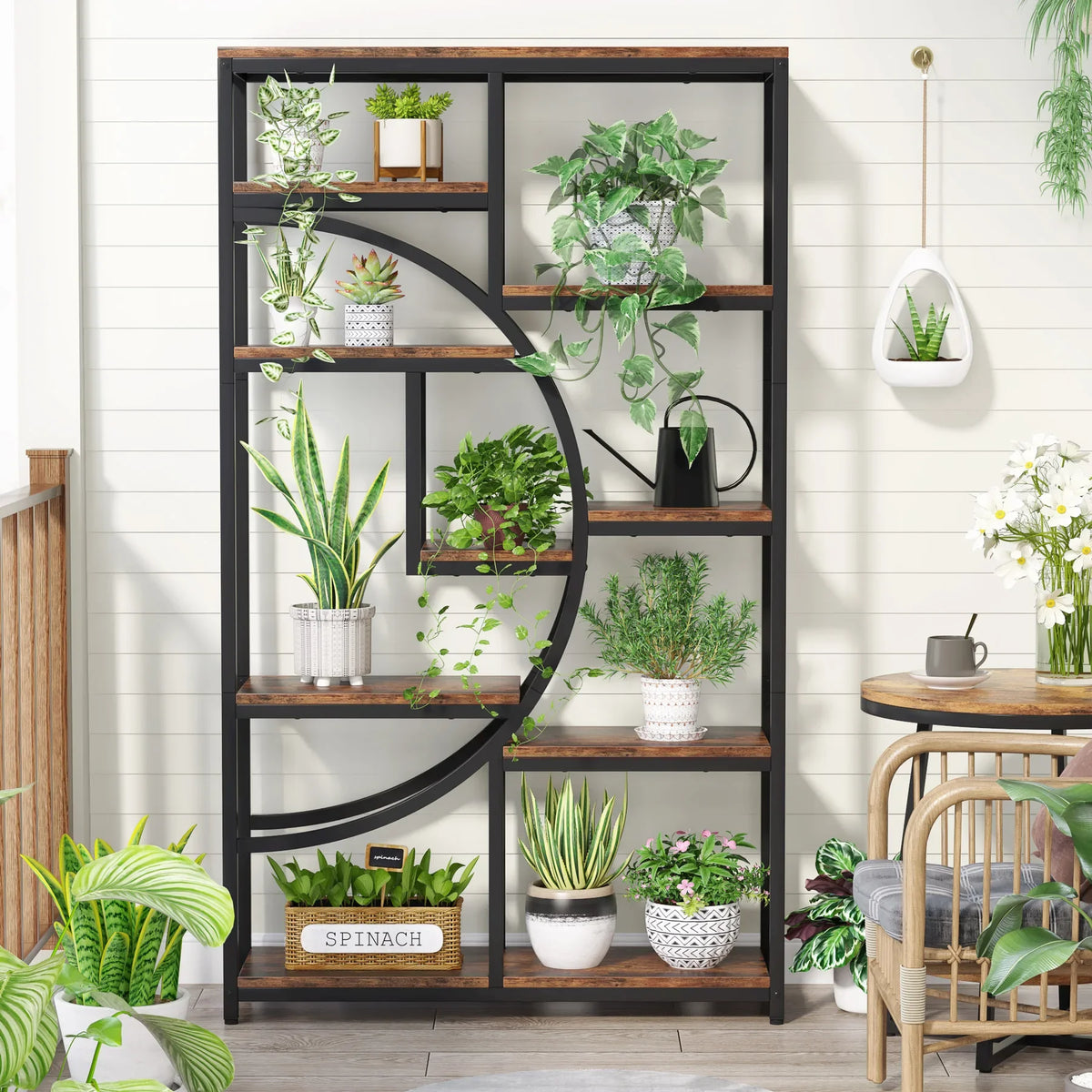 Tribesigns Industrial Five Tier Metal Wood Bookcase Storage Organizer