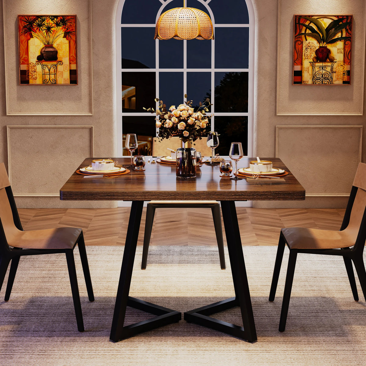 Tribesigns Industrial Square Dining Table With Metal Base