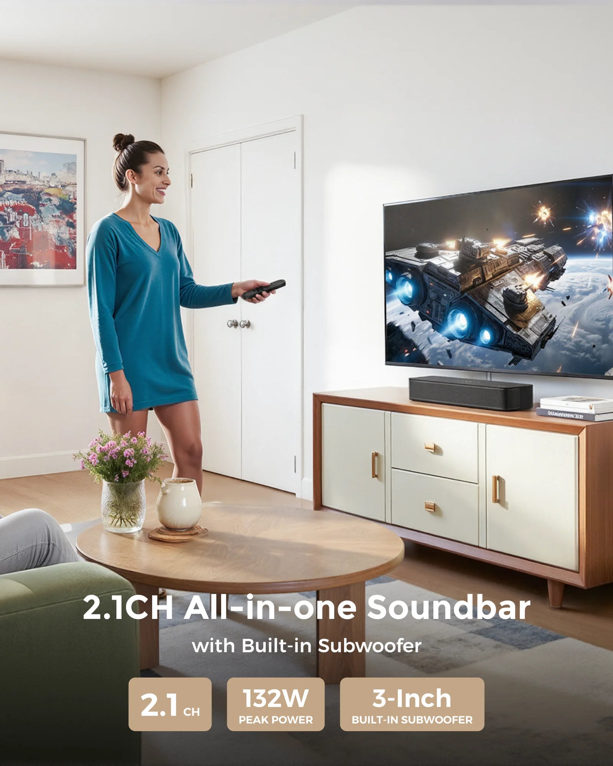 Ultimea Compact 2.1 Channel TV Soundbar With Bluetooth Subwoofer