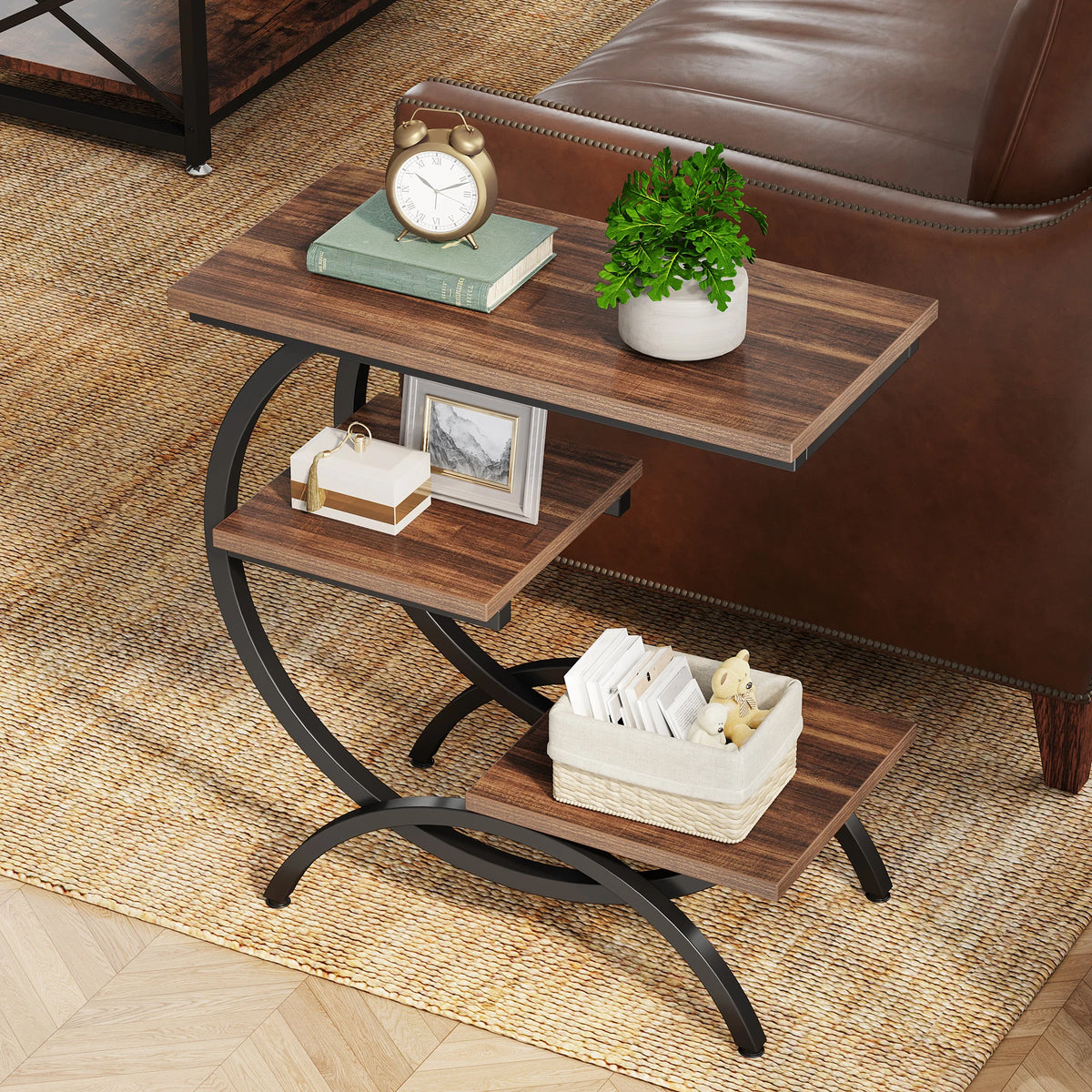 Tribesigns 3 Tier Industrial End Table With Storage Shelves