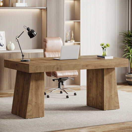 Tribesigns Wooden Executive Office Desk With Double Pedestals
