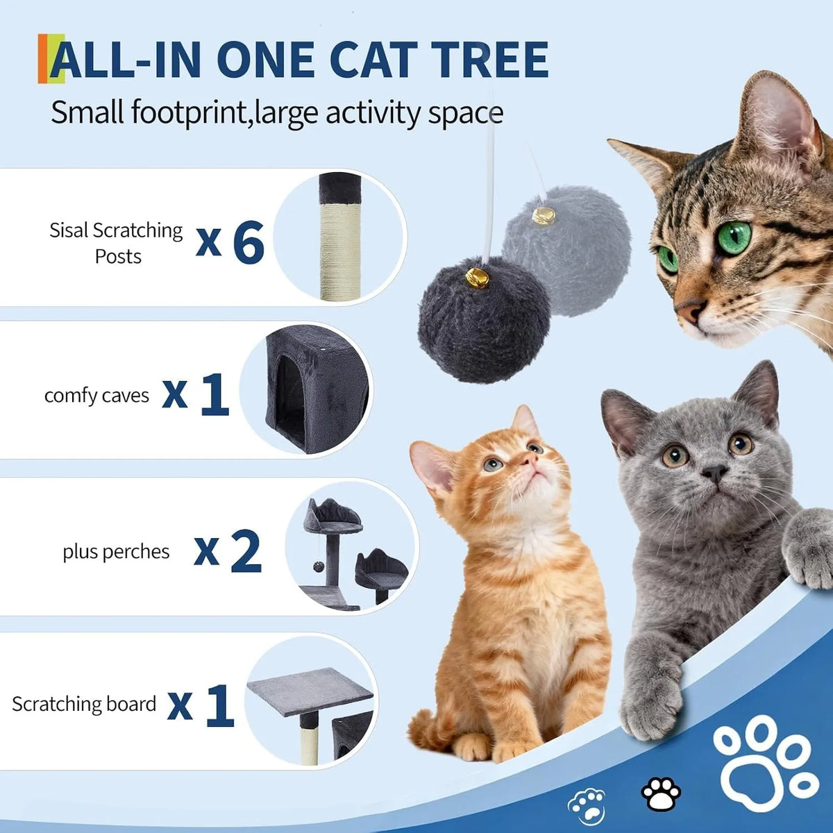 Multi-Level Cat Tree For Large Cats With Scratching Posts Condos