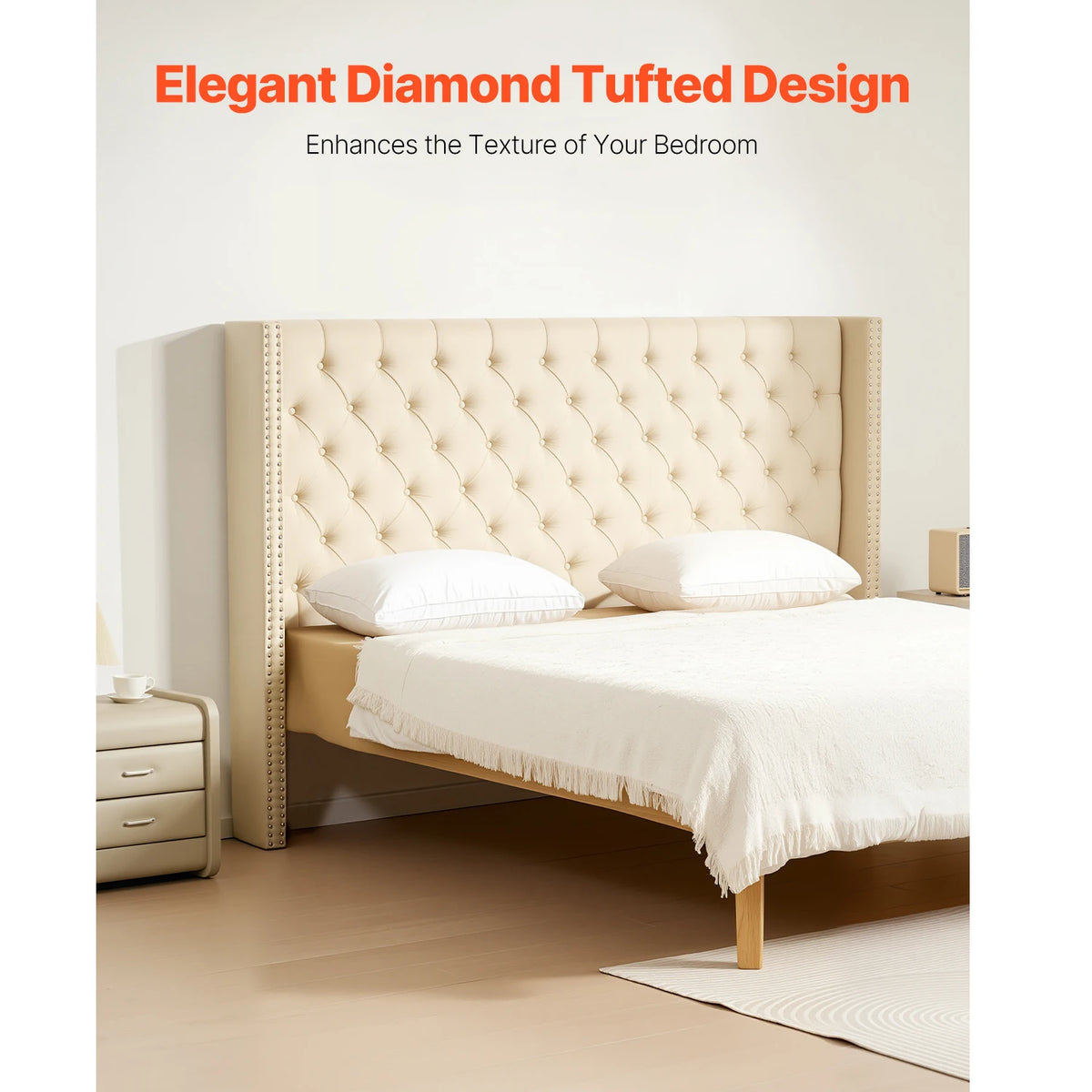 SucceBuy Diamond Tufted Adjustable Height Headboard For Modern Beds