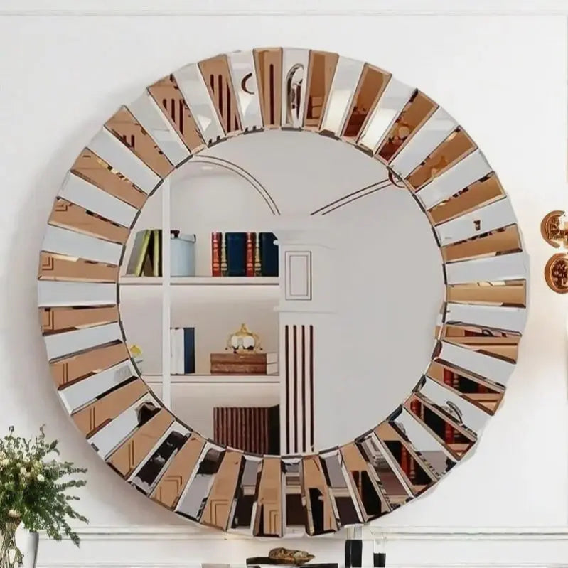 Elegant Starburst Round Glass Wall Mirror For Home Decor