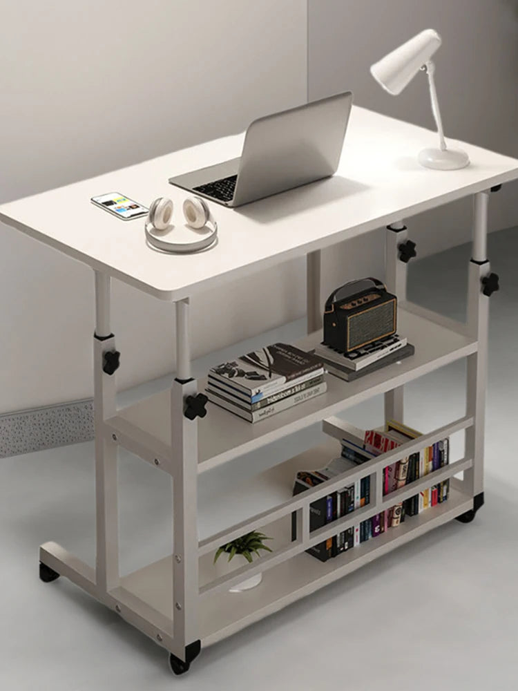 Height Adjustable Wooden Computer Desk With Mobile Swivel Wheels