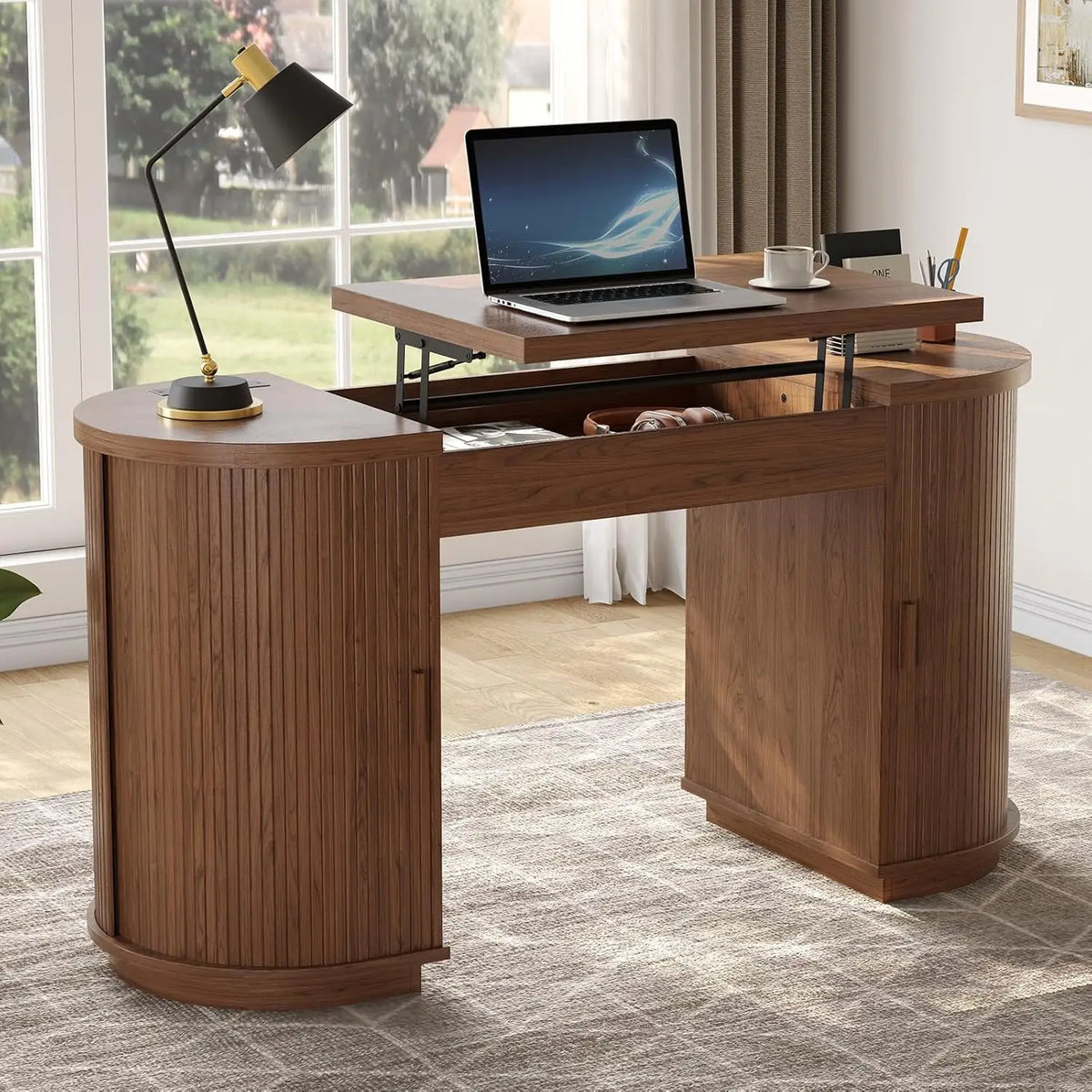 Onbrill Adjustable Lift Top Office Desk With Usb Charging Ports