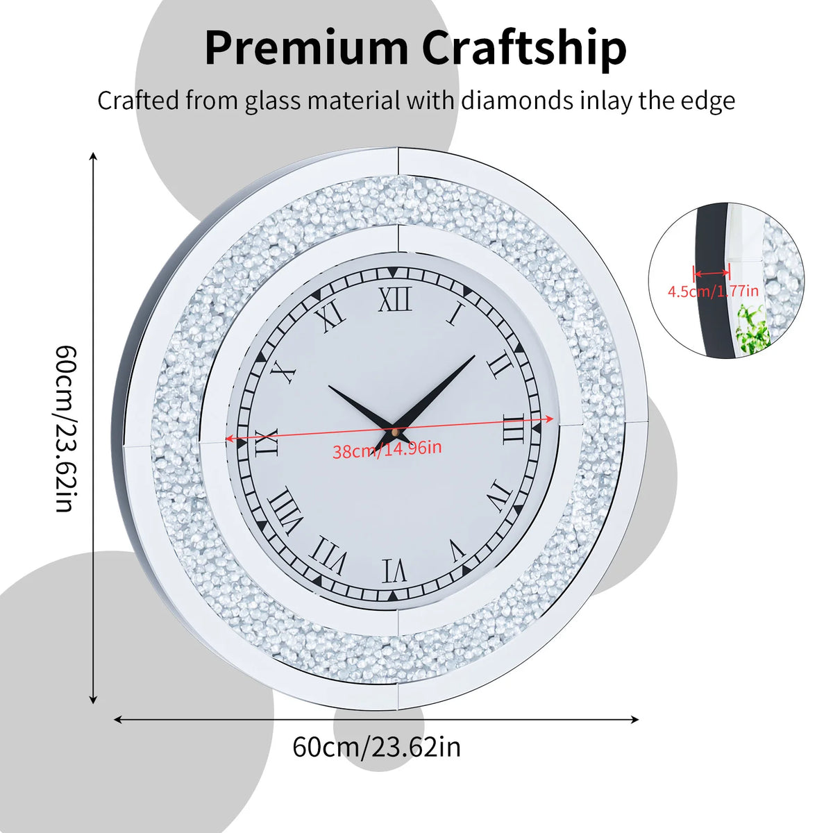Crush Diamond Twinkle Bling Decorative Mirror Wall Clock With Alarm