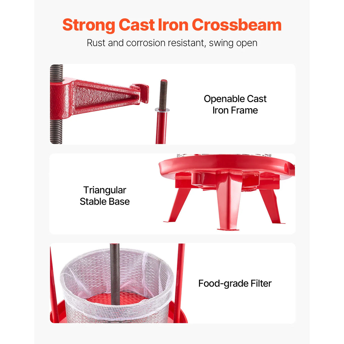 Manual Stainless Steel Fruit Wine Press With T Handle Juicer