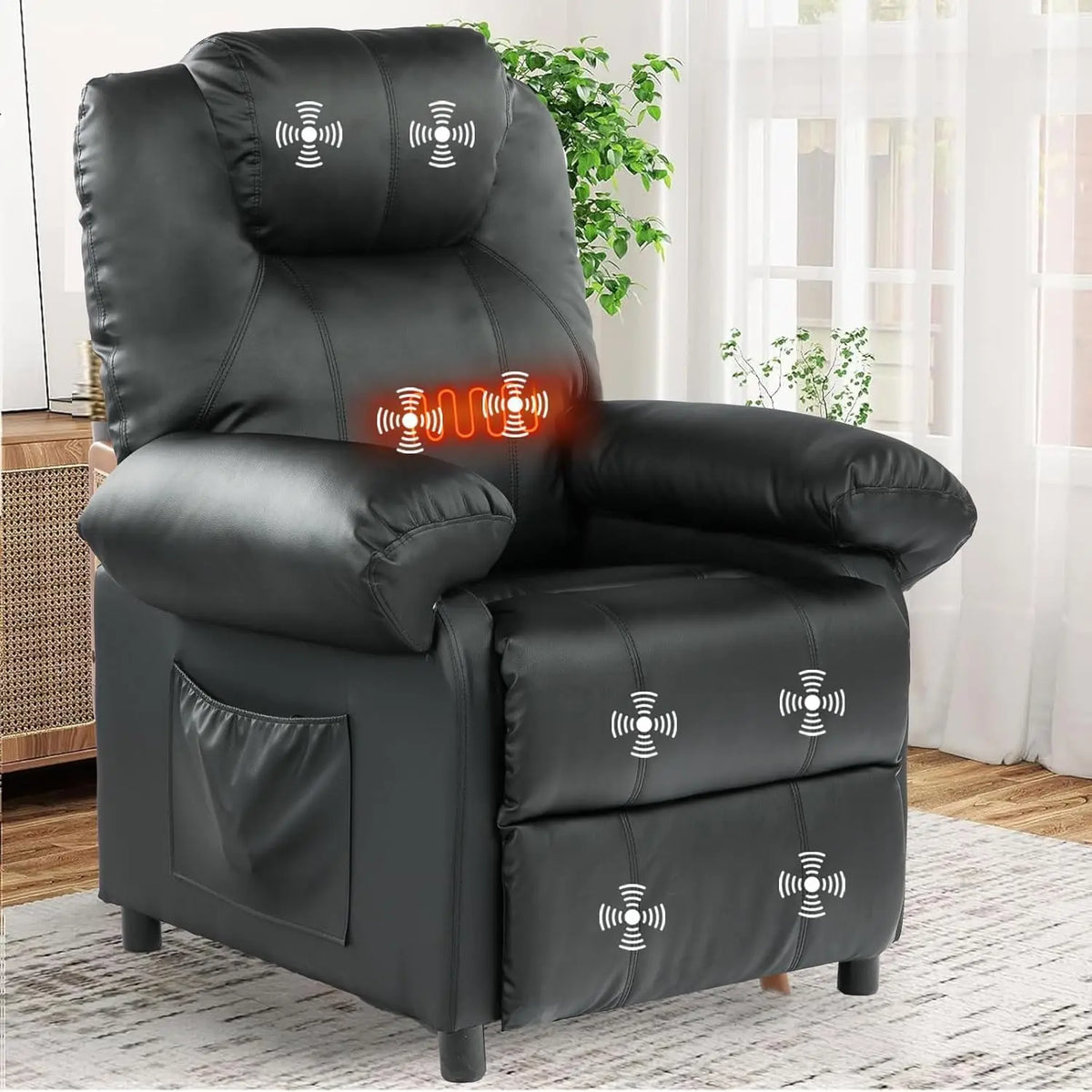 Overstuffed Push Back Recliner Chair for Living Room, Mid Century Fabric Heated Massaging Reclining Chair Small, Customized