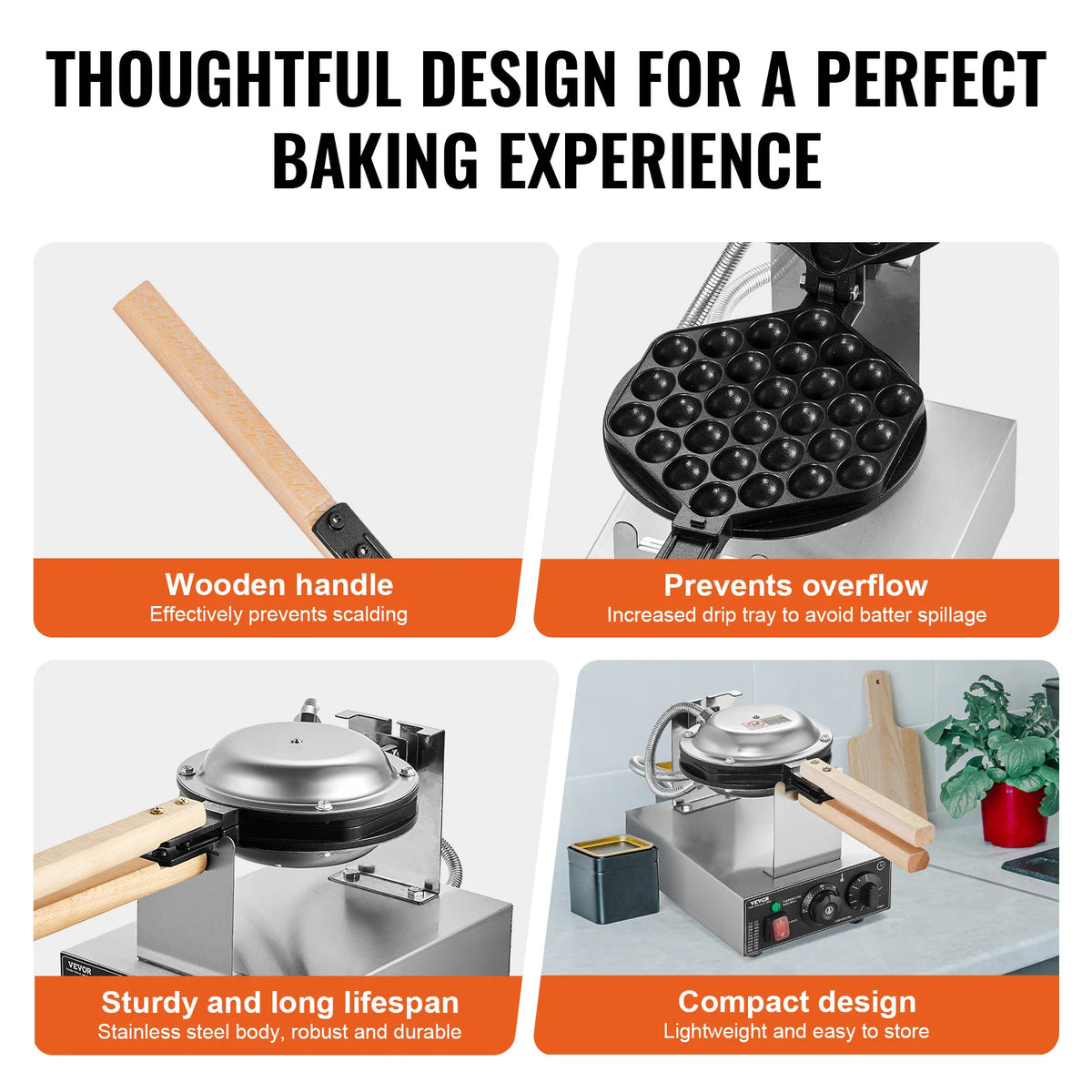 SucceBuy Commercial Egg Bubble Waffle Maker With Stainless Plates