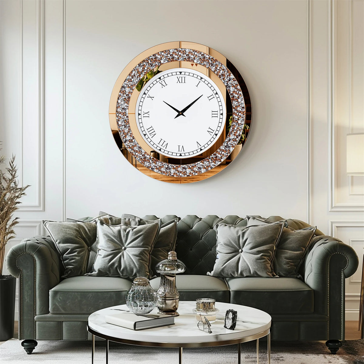 Crush Diamond Twinkle Bling Decorative Mirror Wall Clock With Alarm