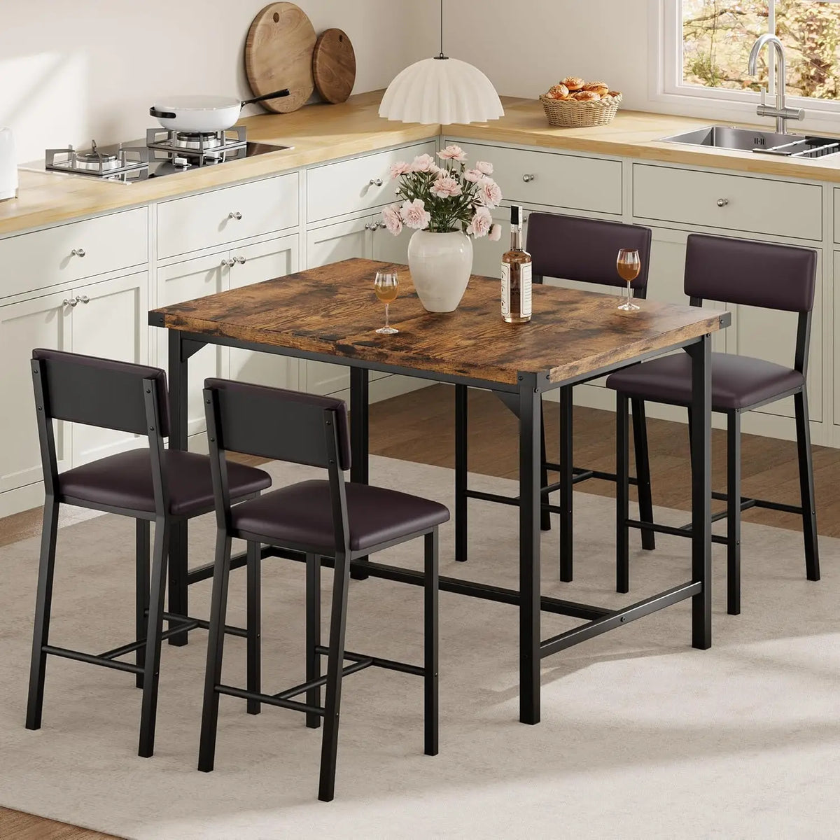 HiMISS Five Piece Dining Table Set With Four Upholstered Chairs